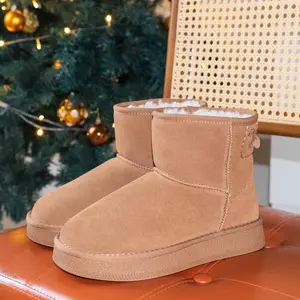 Snow Boots Women Men Suede Faux Fur Lining Anti-Slip Ankle Boots Winter Fall Waterproof Slip On Platform Shoes Comfortable Winter Footwear