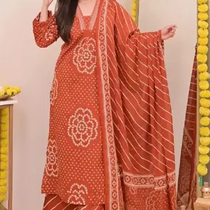 Women's Bandhani Print Kurta Set | Cotton Ethnic Outfit with Dupatta