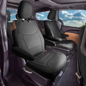 FH GROUP Custom Fit 2nd Row Seat Covers for 2017-2024 Chrysler Pacifica Hybrid, Waterproof Black Faux Leather with Diamond Stitch, Removable for Heating Seats Compatibility