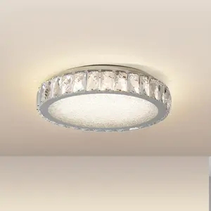 2024 13.8inch 38W Modern crystal LED Flushmount ceiling lamp, eye protection living room ceiling light, Round Flat Modern Light Fixture - Flush Mount Bedroom Hallway Staircase Kitchen Office Lighting - Chrome (Cool White warm natural light 3000K-5000K)