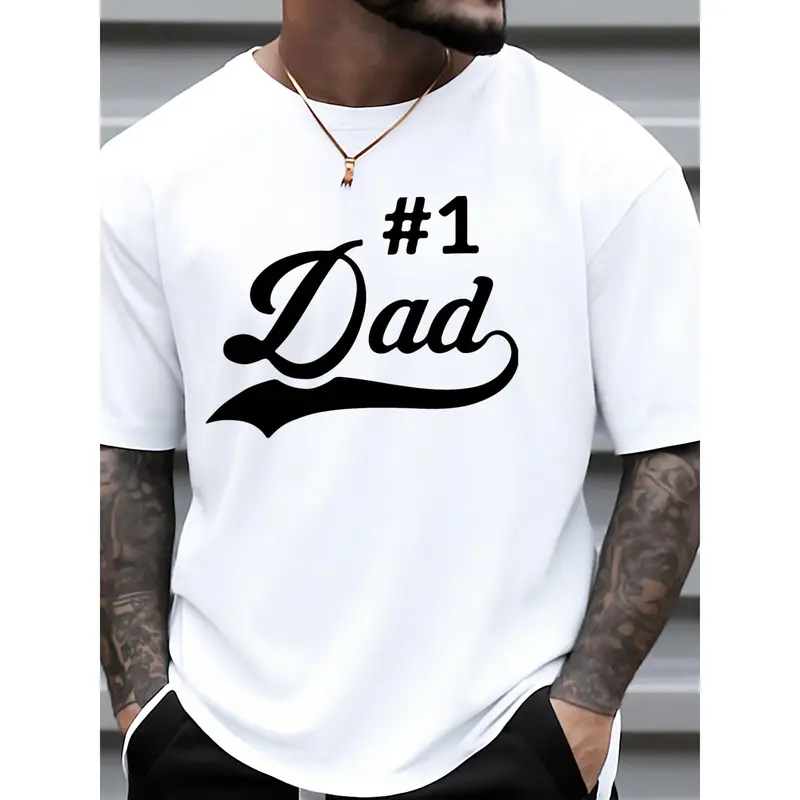 Unisex Kids' Crew Neck Cotton Graphic Tees - #1 Dad Print, Lightweight Breathable Short Sleeve, Medium Length, All Seasons, Father's Day Gift, Summer Casual Wear, Sohochic