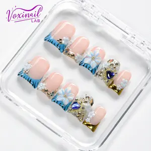 Voxinail Lab | Heart of the Deep Blue | Handmade Duck-Style Square Press-On Nails | Acrylic, Reusable, Long-Lasting