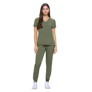 Natural Uniforms Womens Essential Cool Stretch Jogger Scrub Set (Olive, Large-Petite)