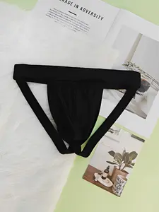 1Pc Men's Comfortable Loose Thong Briefs, Underwear, Ice Silk Fabric, Cool Breathable, Back Hollow Design, For Outdoor Sports & Fitness, Athletic Wear, All Seasons