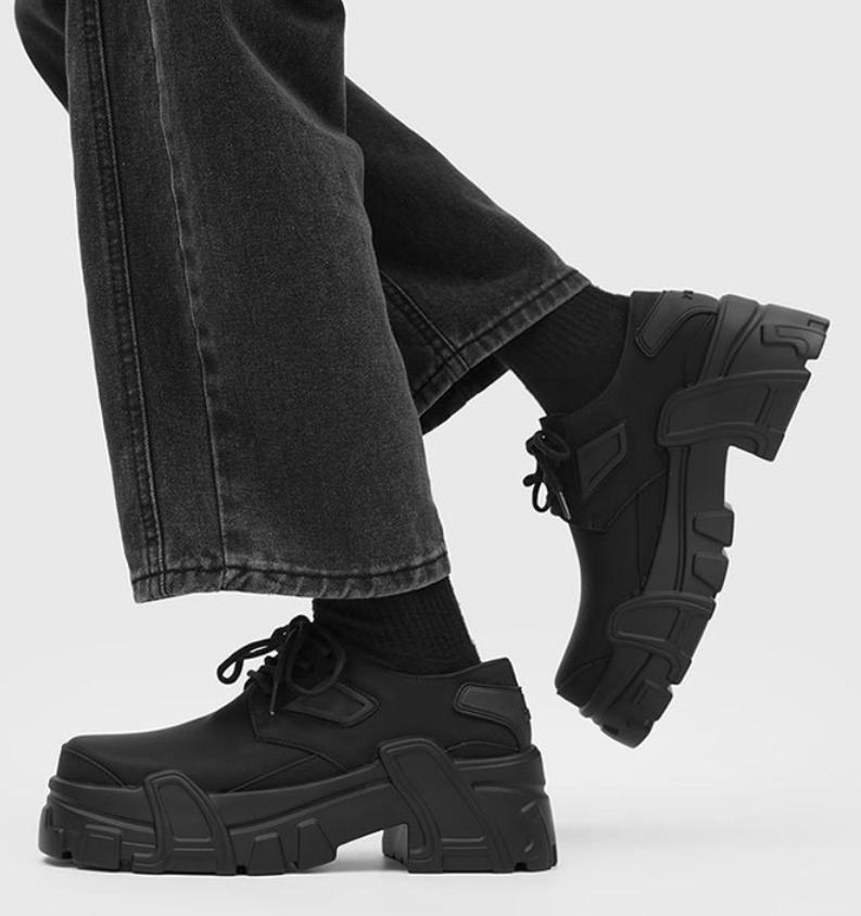 Chunky Derby Shoes Men's All-Black｜Mecha Design Matte Leather Dark Streetwear Outfits