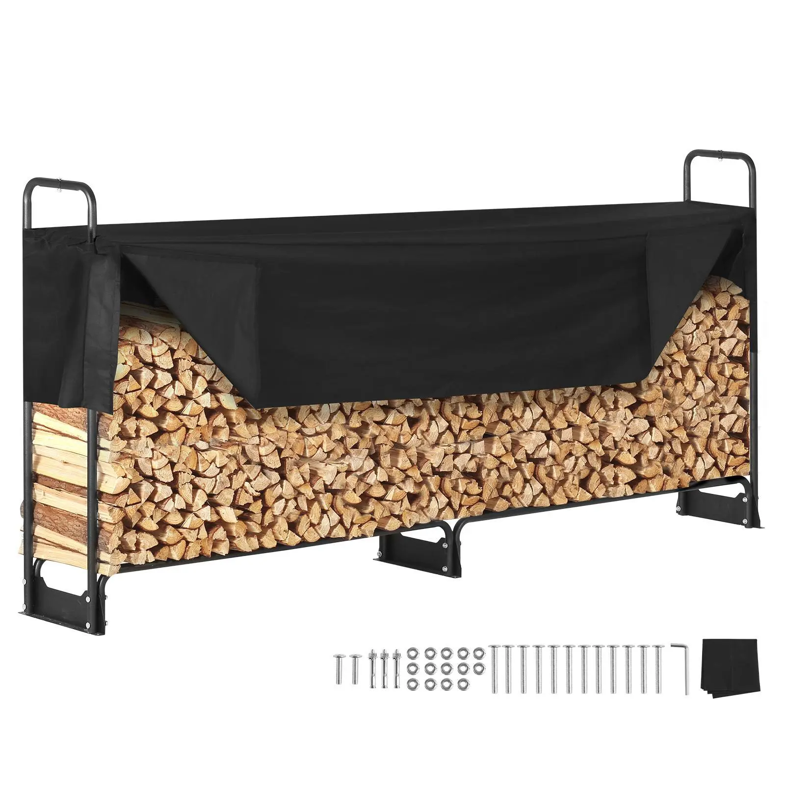 【SummerFinds】VEVOR 8.5FT Heavy-Duty Rectangle Firewood Rack with 600D Oxford Fabric Cover & Assembly Kit, 102x14.2x46.1in, 661.3 lbs Capacity, Adjustable Height, 1/2 Cord Storage, Dry Ventilation Design for Outdoor Wood Drying (Garden), Yard