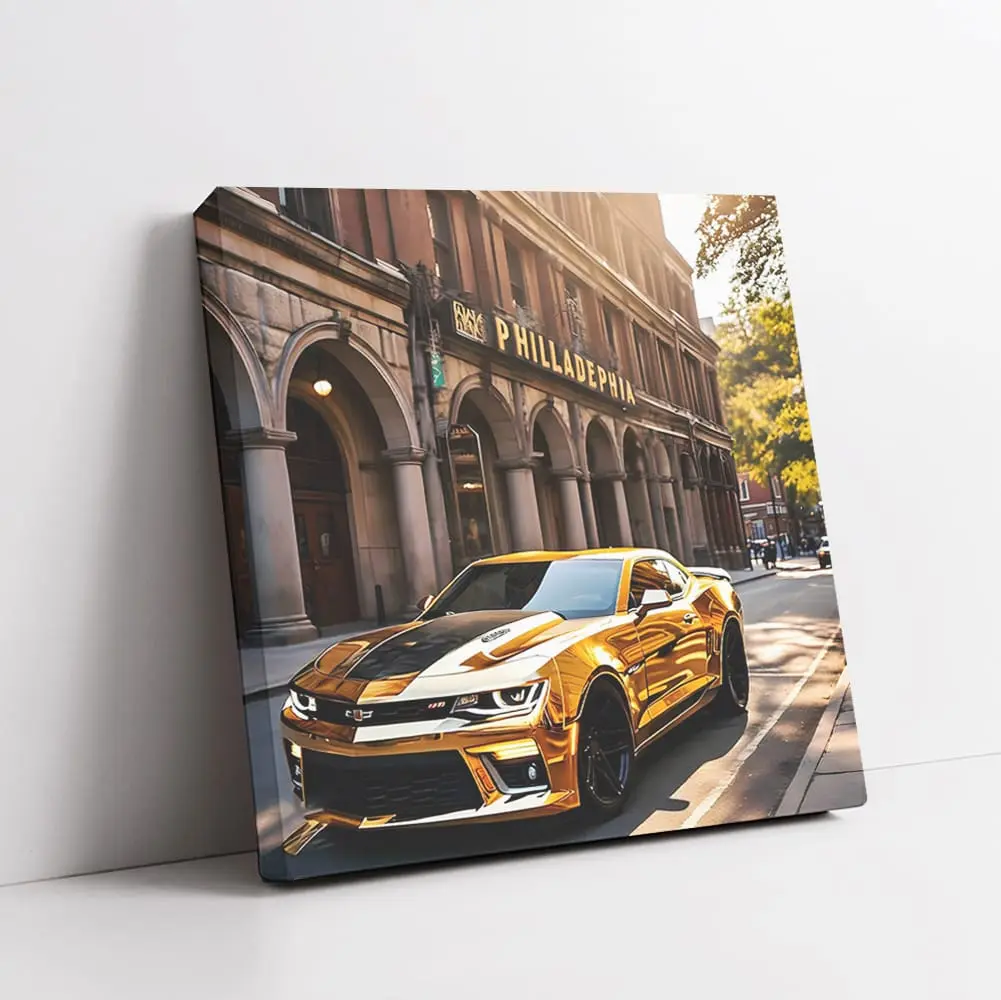Chevrolet Camaro Zl1 Gold In Philadelphia For Mens Room Cars Wall Posters Framed Canvas & Gift Men