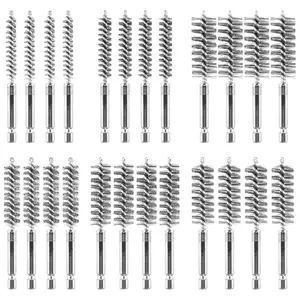 24 count Bore Brush for Drill, Stainless Steel Wire Cleaning Brush Set, Abrasive Wire Bore Brushes Set with 1/4 Inch Hex Shank for Rust, Cleaning Tubes (8/10/12/15/17/19MM)