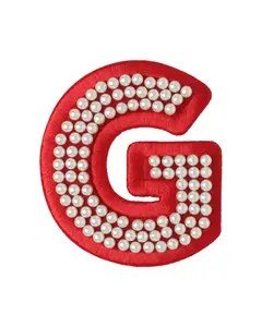 Ruby Red Satin Pearl Letter Patch