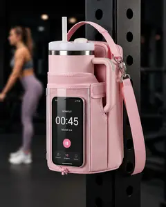 GLORIEROO Magnetic Gym Bottle Bag for Women, 4 Magnets, Fits 40 oz Handled Tumbler, Touchscreen Phone Pocket, Crossbody Shoulder Strap, Magnetic Water Bottle Holder for Gym Rack, Hands-Free Workout Accessories