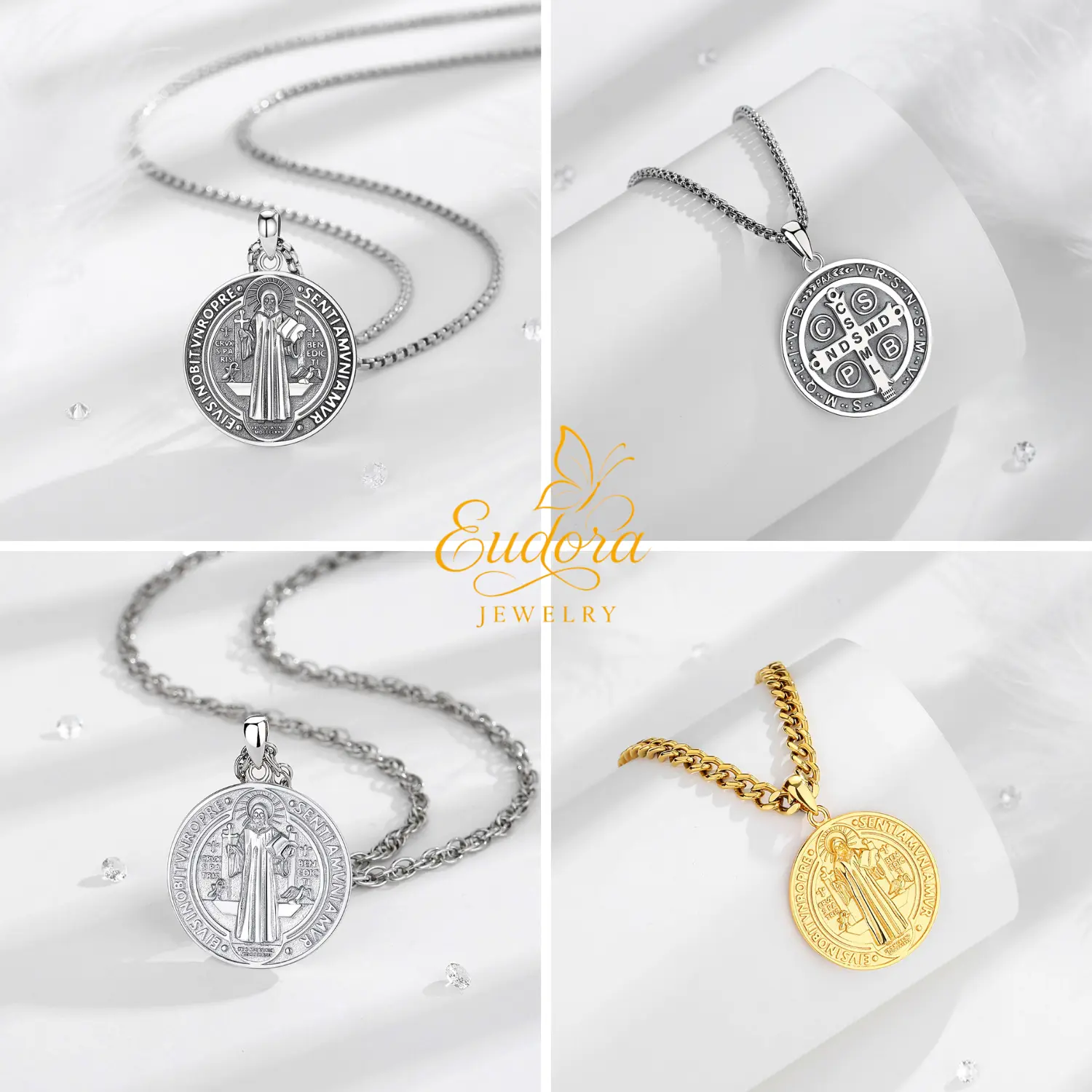 Eudora S925 Sliver St. Benedict Key Necklace, Silver and Gold-Plated Saint Benedict Pendant for Spiritual Protection, Catholic Sacramental Jewelry Gift for Prayer Eudora S925 Sliver St. Benedict Key Necklace, Silver and Gold-Plated Saint Benedict Pendant for Spiritual Protection, Catholic Sacramental Jewelry Gift for Prayer