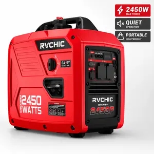 RVCHIC 2450W Portable Inverter Generator, Quiet Gas Powered Generator with 1800W Running Power, 6L Fuel Tank, Easy Start Dial, Lightweight Backup Power for Home Outages, Camping, RV Trips, Outdoor Essentials & Job Sites
