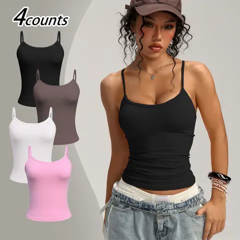 TCVC 4-Pack Sleeveless Tank Tops for Women V-Neck Ribbed Camisoles 2026 Workout Tops Basic Spring Summer Wear Chic Yoga Racerback Fabric - Womenswear