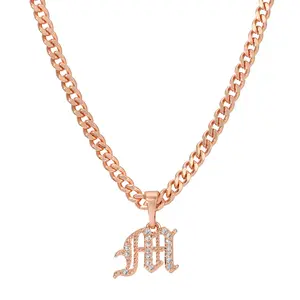 Old English Micro Initial Necklace (Rose Gold)