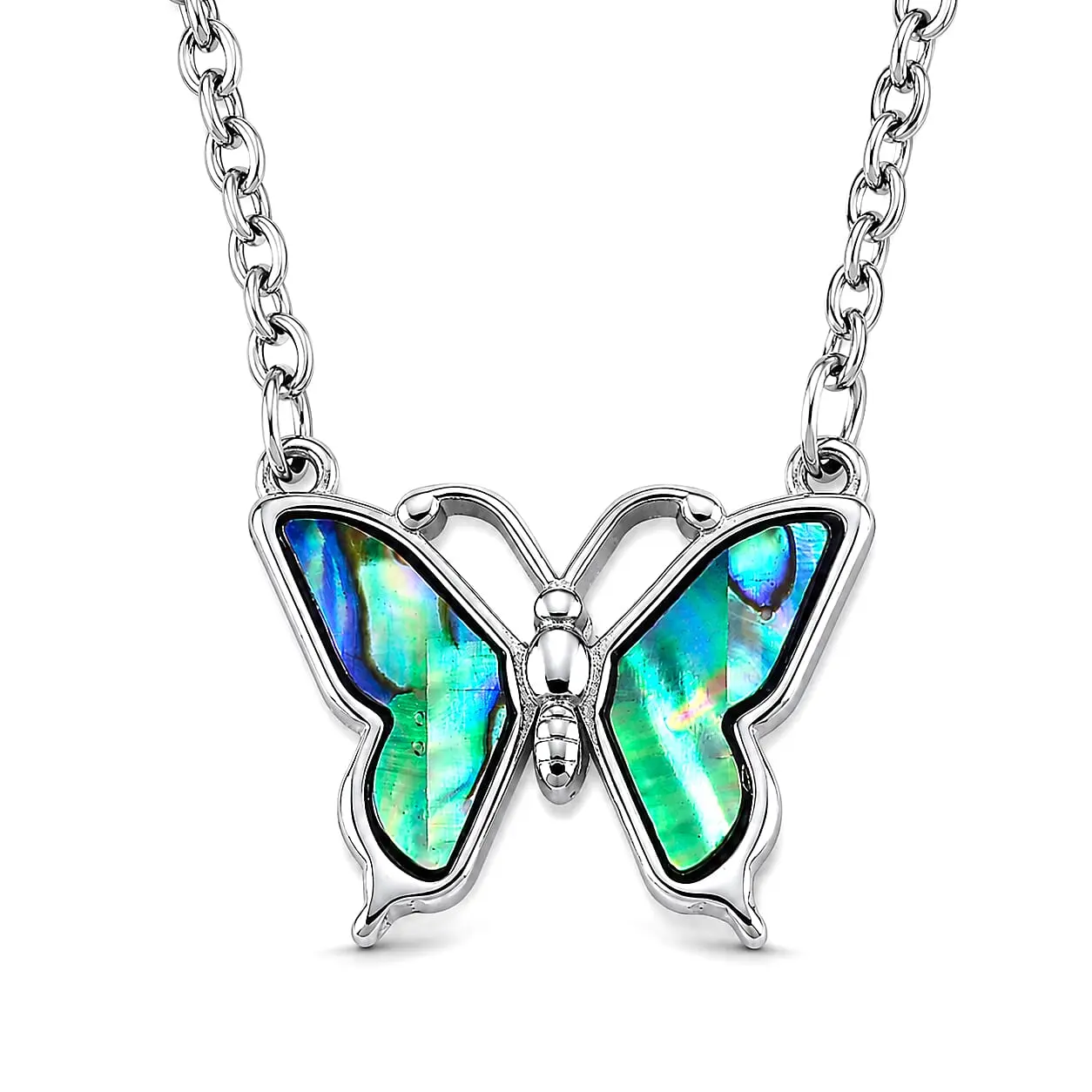 Abalone Shell Butterfly Necklace in Stainless Steel (20 Inches)