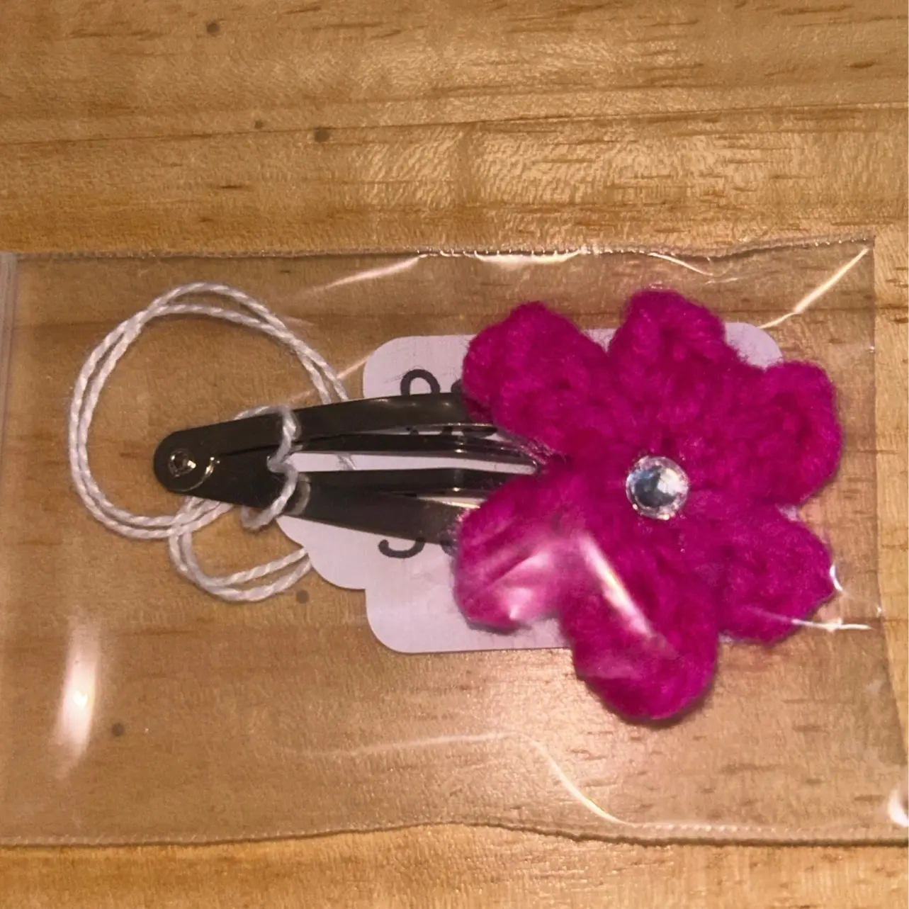 Crochet Flower Hair Clip with Jewel