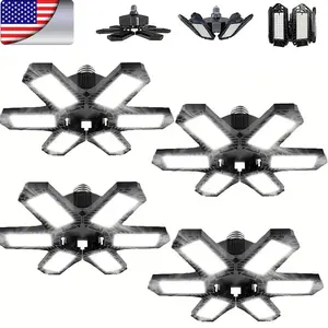 1/2/4 Packs LED Garage Lights, Deformable Ceiling LED Shop Lights, E26/E27 LED Lighting With 6 Adjustable Panels Bulb For Basement, Attic Underground Garage Lighting Easy Installation