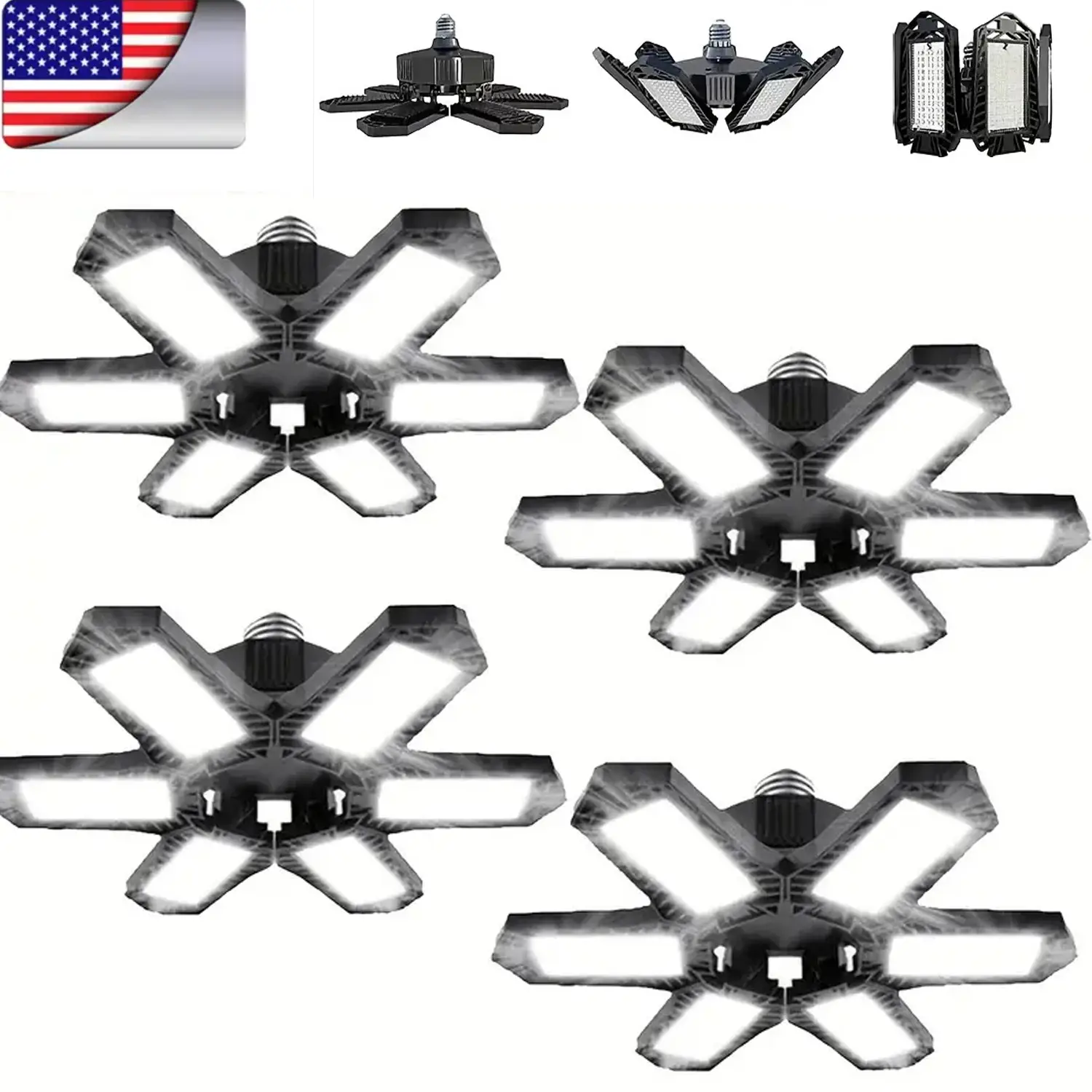 1/2/4 Packs LED Garage Lights, Deformable Ceiling LED Shop Lights, E26/E27 LED Lighting With 6 Adjustable Panels Bulb For Basement, Attic Underground