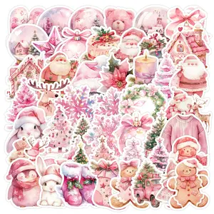 50pcs Nordic Style Pink Christmas Graffiti Series Stickers, Suitable for Faith-based Designs Such As Scrapbooks, Diaries, Laptops, Water Bottles, Cars, Etc., with Positive Messages As Gifts, Decorative Decal