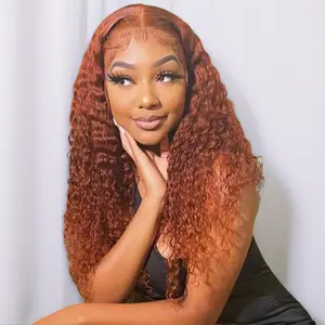 [Blend] 180% Density Water Wave Blend Human Hair 350# Ginger Orange Color 26 Inch Lace Front Wigs Pre plucked 13X6 HD Lace Frontal Middle Part For Women Natural Hairline