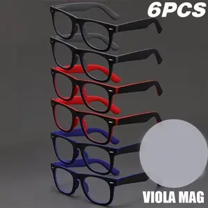 6pcs Fashion Vintage Square Reading High Definition Glasses, Quality Eyeglasses, Clear, +1.0 to +4.0 Strength, Lightweight Durable PC Material, Ideal for Daily Computer Office Books, Square Frame Eyeglasses