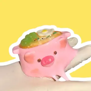 Taba Piggy Ramen Bowl Squishy 3" Glossy Sticky Stress Relief Toy for Kids Cute Fidget Stocking Stuffer Collectible ASMR Decor, Taba Squishy