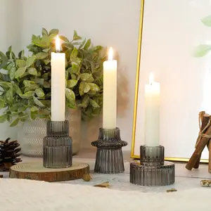 3-Piece Cone Glass Candle Holder Set, Vertical Stripe Dual-Use Tea Light Holder, Elegant Home Decor for Table Centerpiece, Weddings & Dinner Parties