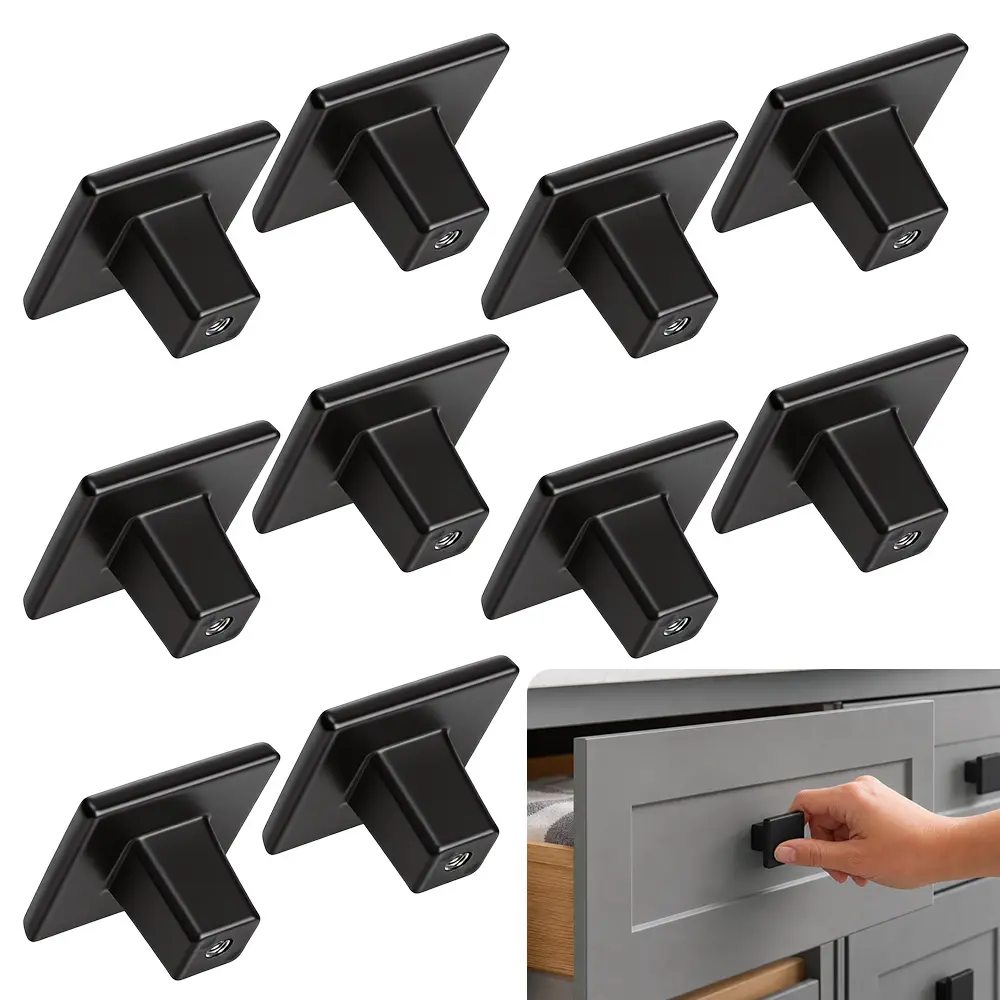 10 Pcs Cabinet Knobs, 1-3/16 Inch Square Single Hole Pulls Solid Hardware, Sturdy, Comfortable Grip, Kitchen Cabinet Handles Drawer Knobs, for Dresser Cupboard Bedroom Bathroom Vanity - Home Improvement.