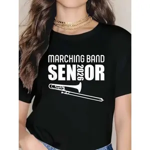 100% cotton unisex T-shirt for 2026 senior trombone players/Class of 2026 marching band; women’s round-neck short-sleeve T-shirt (2026).
