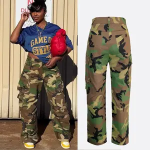 Women’s fashion casual camouflage print multi-pocket street-style workwear straight-leg pants for summer and autumn, new arrival, comfortable, slightly stretchy