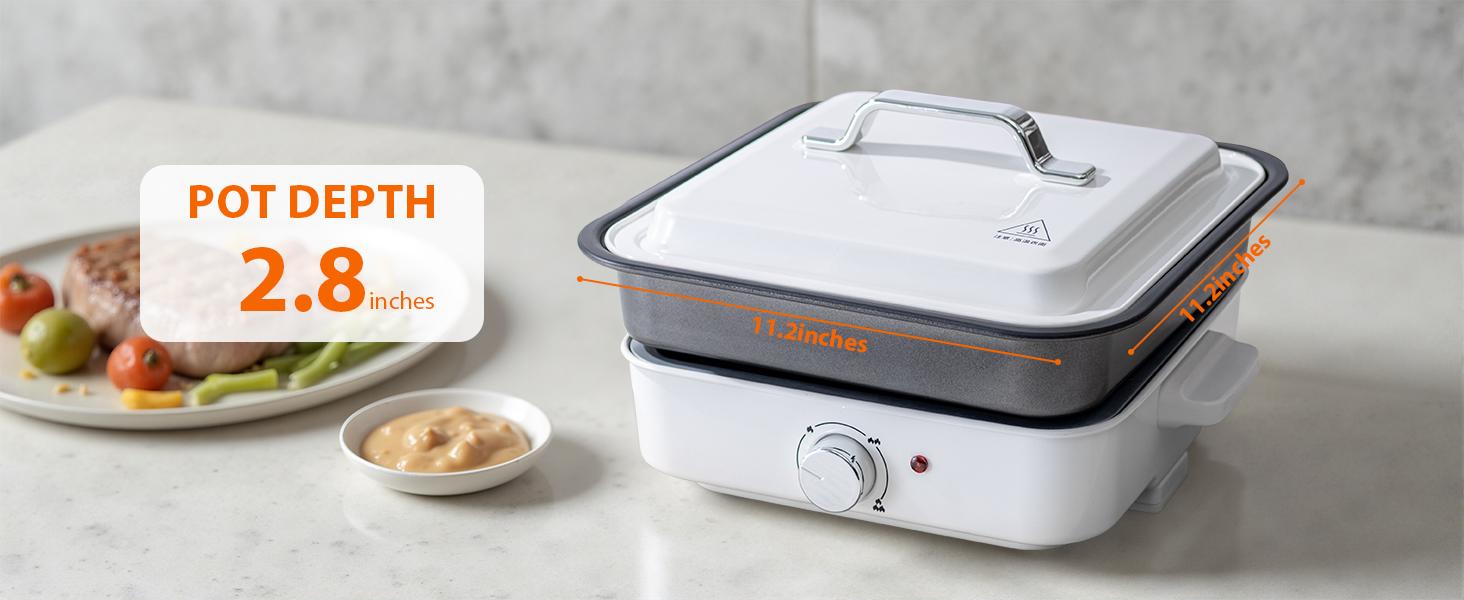 2-in-1 Electric Hot Pot 4L Non-Stick Portable Shabu Pot with Grill Pan & Removable Pot Non-Stick Ceramic Oil Coating Multi-Power Control 400W/1600W for Dorm Office Apartment White