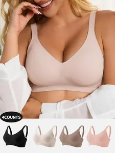 Women's Basic 4-Pack Seamless Jelly Bra Set, No Underwire, Adjustable Straps, Light Support, Smooth Back, All Seasons, Elegant Chic Style