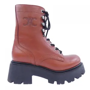 Pre-owned Celine Calfskin Small Leather Goods Triomphe Ranger Mid Lace Up Calf Leather Boots