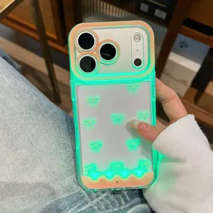 Sound-Control Glowing Bow Cellphone Case, Hollow Cartoon Protective Cover, Unique Call Light Butterfly Design, Casing, Accessories, for iPhone 11/12/13/14/15/16/17 Pro/max/plus