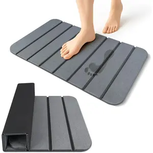 Large Foldable Stone Bath Mat for Bathroom, 28''x17'' Super Absorbent Quick Drying Diatomaceous Earth Mat, Non-Slip Stone Shower Mat, Easy to Store, Easy to Clean, Grey