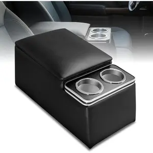 Center Console Organizer for Bench Seat  & SUVs, Heavy Duty ABS Storage Console with  Cup Holders and Padded Armrest, Black