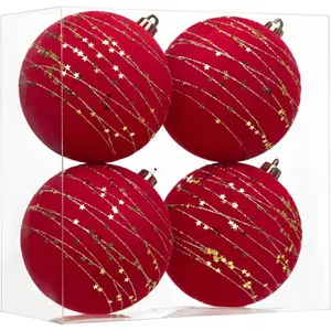 3.94" Large Red  Christmas Balls Ornaments, 4 count Flocked Balls Shatterproof Decorative  Ornament Christmas Tree Decorations Set for Wedding Winter Holiday Party Wreath  Decor