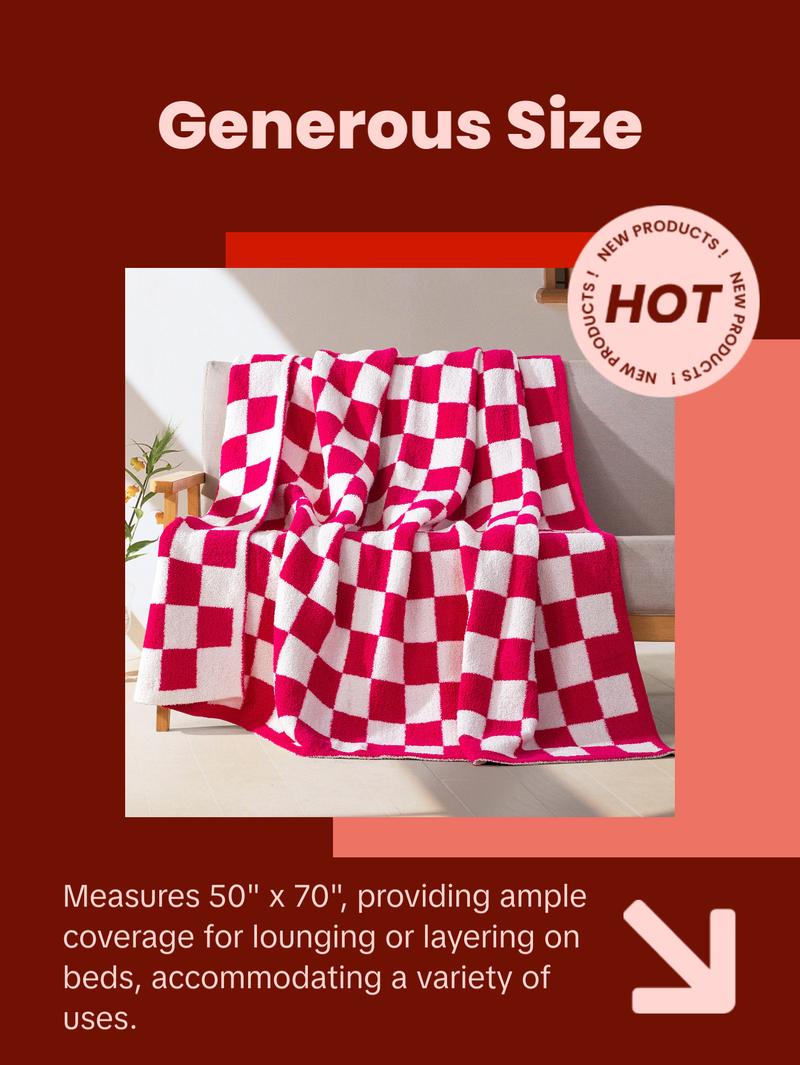 Elegant Comfort Ultra-Soft Checkered Knitted Throw Blanket, 50" x 70" – Lightweight, Breathable, All-Season Feather-Knit Design, Perfect Holiday Gift