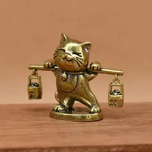 Pure Brass Fortune Cat Statue, Home Decor, Home Decor Accessory, Living Room, Bedroom, Bar Counter Ornament, Creative Decoration, Halloween Gift