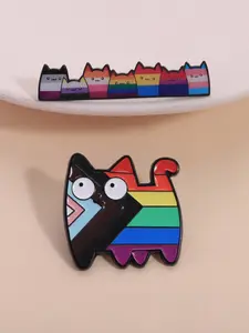 Rainbow Cat Brooches Set of 2, Pride Month Inclusive Design, Progress Flag Colors, Lgbtq+ Support Symbols, Backpack Clothing Decoration Gift