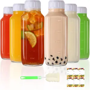 16 oz Glass Bottles with Lids 6Pack, 480ml Juicing for Juicing, Water, Kombucha - Portable Breastmilk Storage Bottle(16fl.oz, Set of 6)