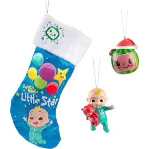 Kurt Adler CoComelon JJ and Melon Christmas Ornaments and Stocking Set of 3 - 2 Ornaments & 1 Stocking - Officially Licensed - Gift for Kids