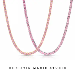 Pink Ice Tennis Necklace (Light Pink)