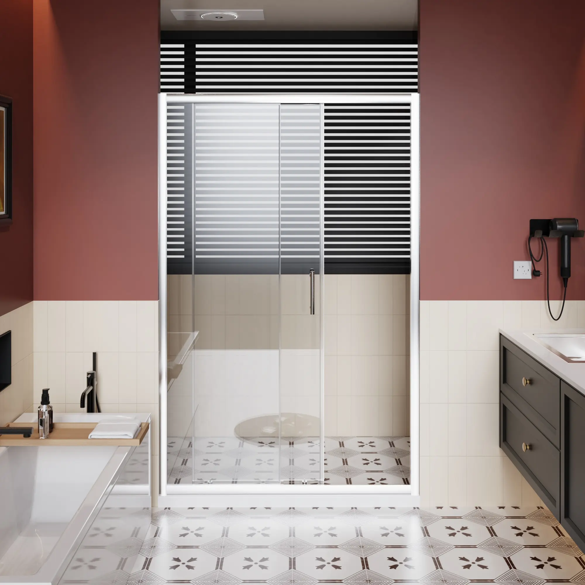 48"W x 72"H Single Sliding Shower Door with Stainless Steel Handle | 1/5" (5mm) Thick Clear Tempered Glass | Sliding Bathroom Door for Tub or Shower | Space-Saving, Modern Design, Easy Install
