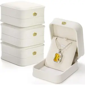Set of 4 White Pendant Necklace Box,  Necklace Storage Box Faux Leather   Box, Necklace Storage Case Pendant Packaging Box for , Engagement, Proposal