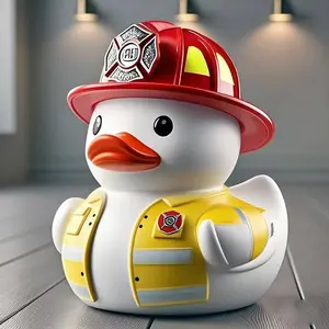 Handmade Resin Firefighter Duck Figurine, Art Figurine, Home Decor Statue, Everyday Hero Decorative Ornament, Home Cabinet Office Desk Craft Gift, Unique Fireman Decoration
