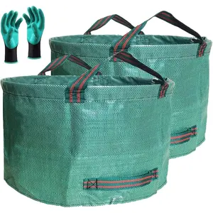 Professional 2-Pack 63 Gallon Lawn Garden Bags Big (D31,H19 in) Yard Waste Bags with Gardening Gloves for Reusable Leaf Bag,Garden Trash Containers,Lawn Weeds,Grass Clippings,Yard Debris Bag 4 Handles