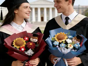 Crochet Graduation Bouquet with Custom Doll Class of 2026 Gift for Son Personalized Sunflower Bouquet Graduation Keepsake