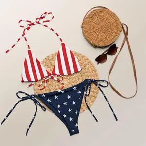 Red White Blue Stars Bikini Set, 4th of July Beach Outfit, Patriotic USA Two Piece Swimsuit, Gift for Him or Her