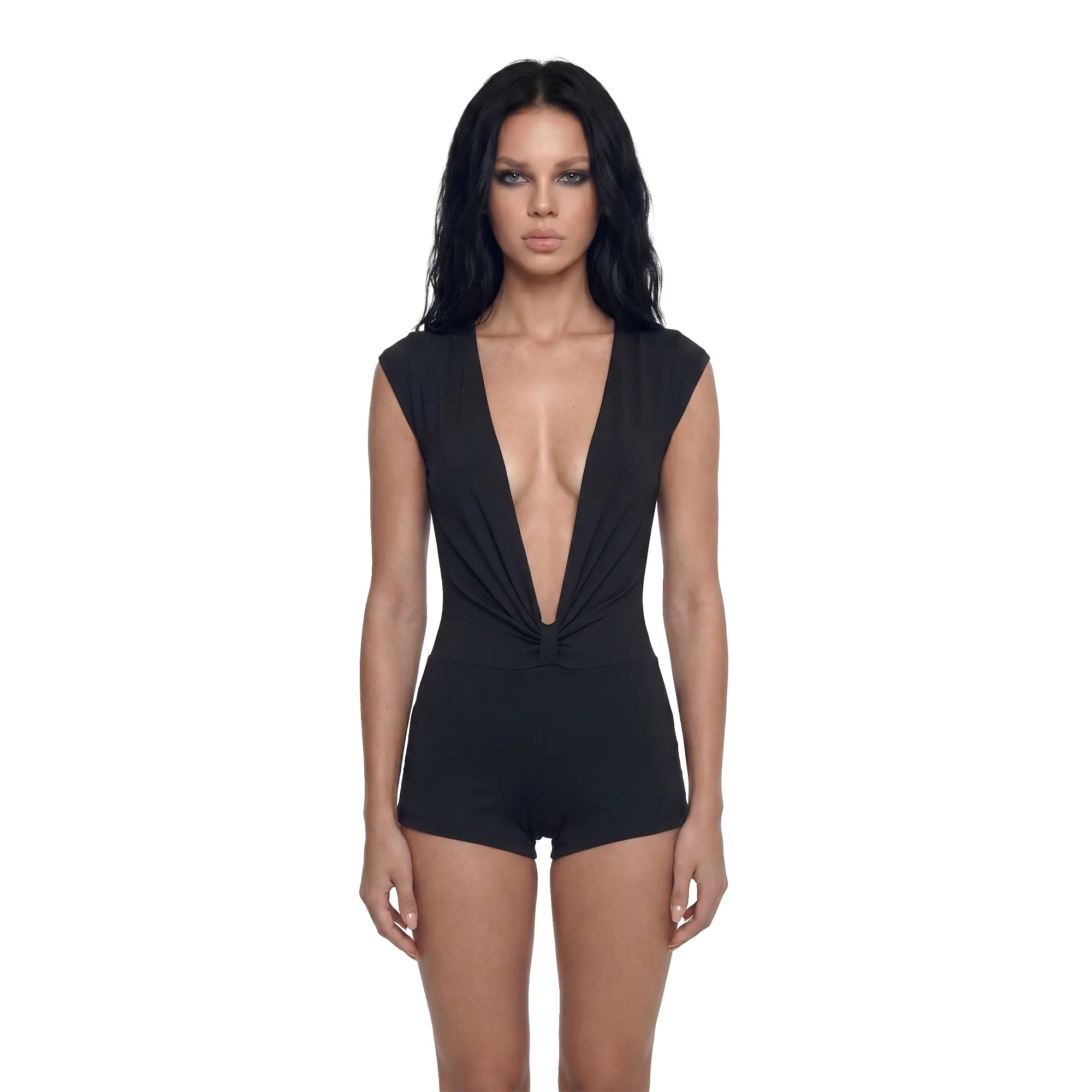 Cara Deep Plunge Knotted Romper